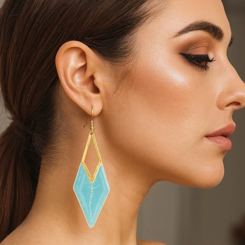 Turquoise & Gold Geometric Dangle Earrings | Modern Statement Jewelry, Boho Chic